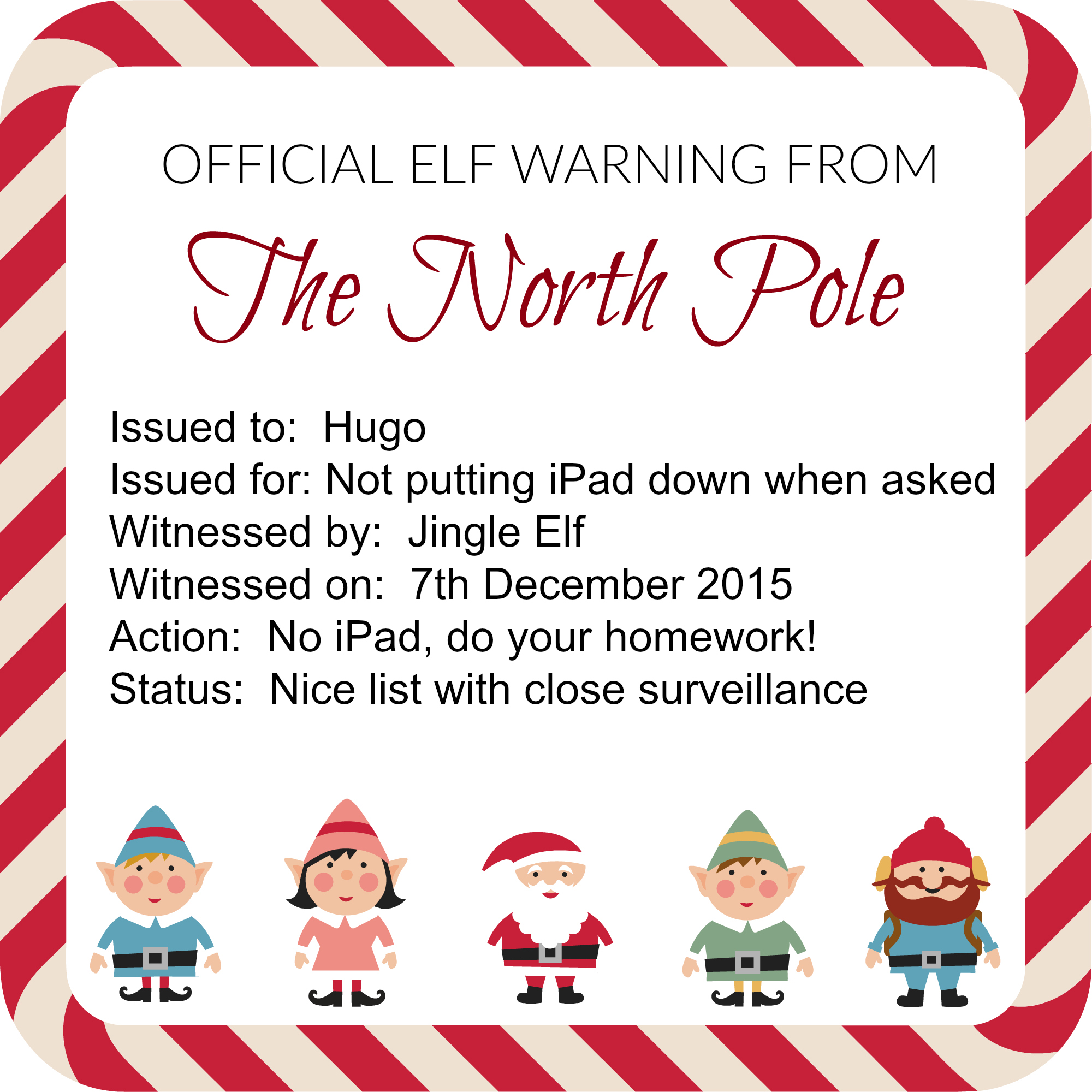 elf on the shelf elf warning note template | notes to self